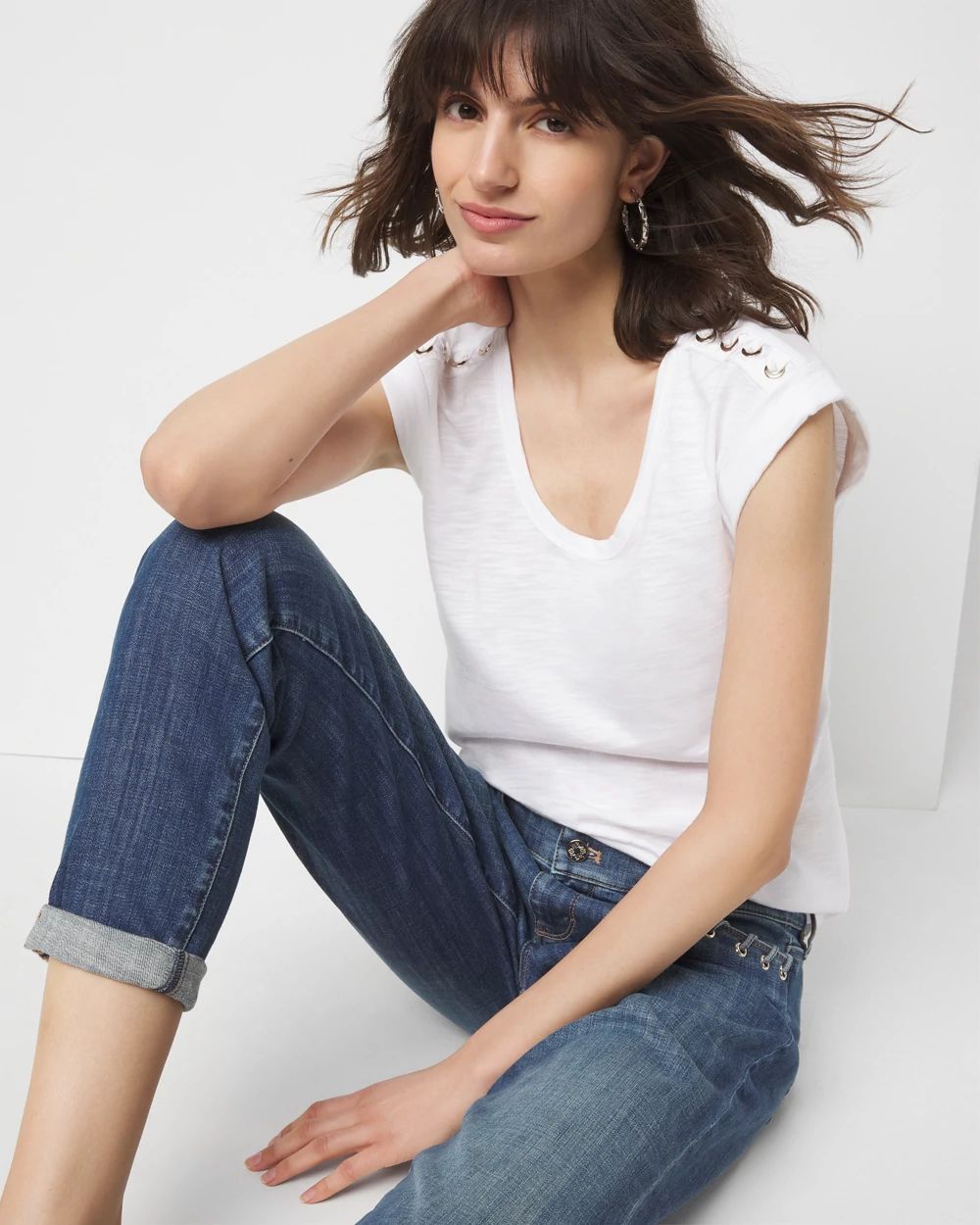 Lace-Up Shoulder Scoop Tee | White House Black Market